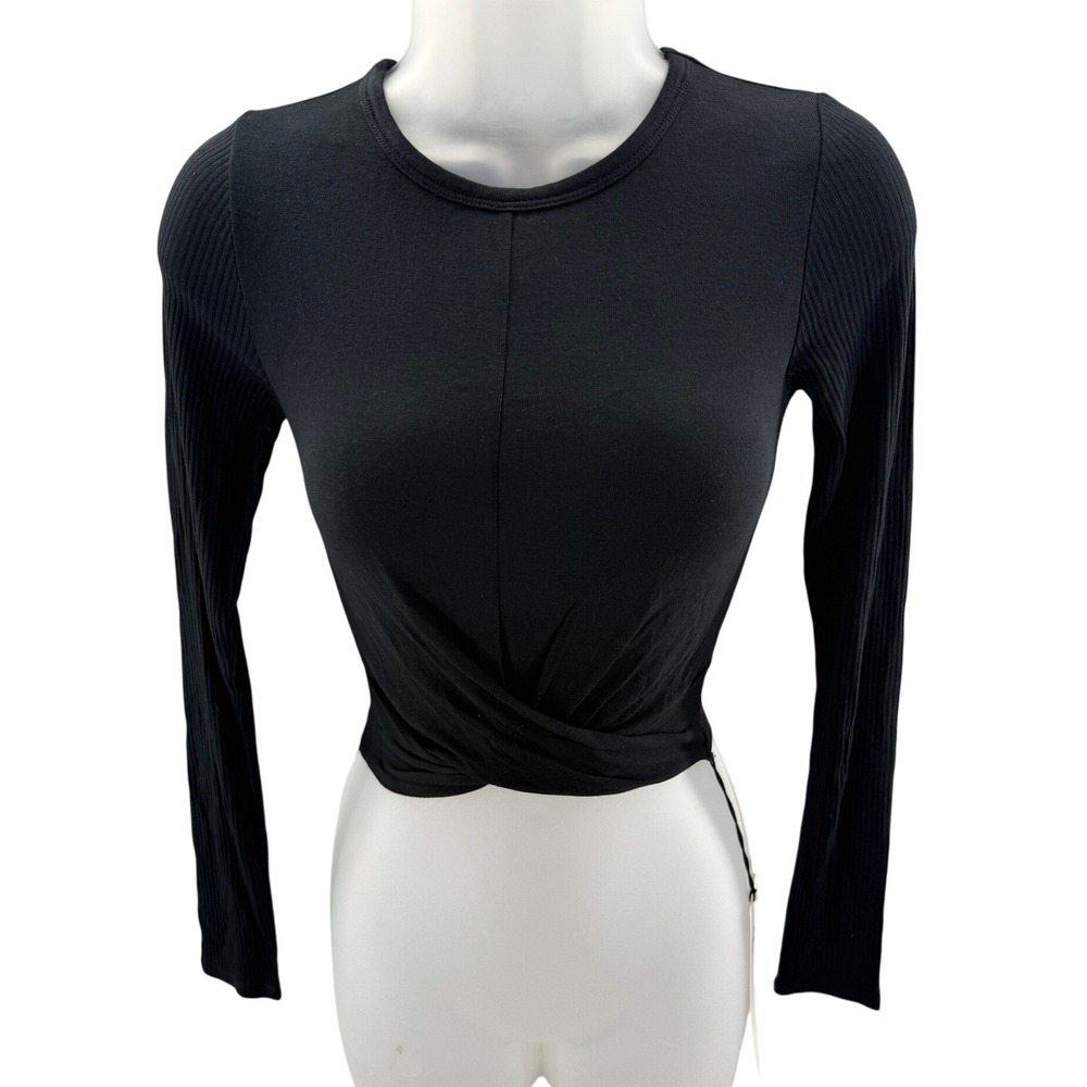 Alo Yoga Cover Long Sleeve Top Black Ribbed Twist Front Crop W3345R XS NEW
